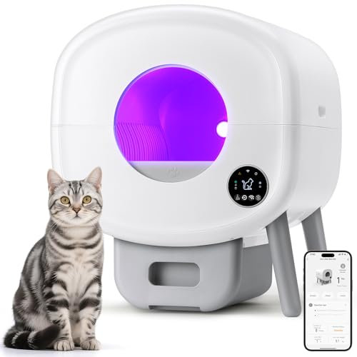 TAYACICY Lettiera autopulente, grande capacità, autopulente, per più gatti, con controllo app e protezione di sicurezza, 2 sacchetti per lettiera, colore bianco