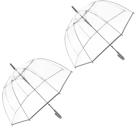ThreeH 2 Paquets Parapluie à Bulles Adulte Ouverture Automatique avec Canopée POE Cristalline Poignée Crochet pour Photo Shoots Pluie Cérémonies Mariage | Auvent transparent en POE, poignée à crochet, coupe-vent, léger