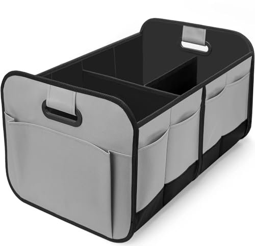 WWITH Kofferraum Organizer für Ford Mustang Coupe Cabriolet/Mustang GT, Wasserdicht Kofferraum Tasche Multi-Compartment Faltbare Aufbewahrungstasche,C Grey