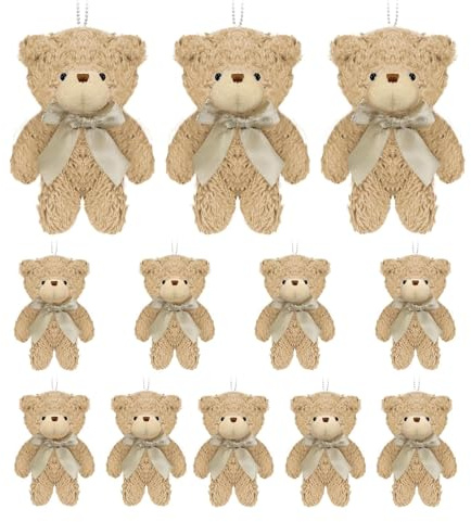 Topoloar 12 Stück Mini Rosa Stoffteddybären 12 cm (4,7 Zoll) – Kleine Plüschbären im Bulk-Set für DIY-Schlüsselanhänger, Geburtstagsfeiern, Baby-Shower (Braun)