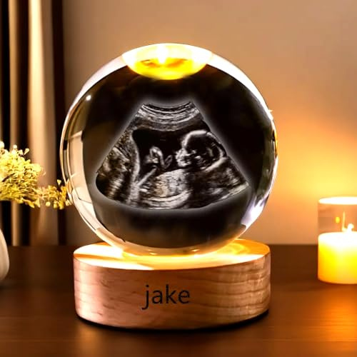SHENGBEIDZ Lampada Da Notte Personalizzata Con Sfera Di Cristallo, Sfera Di Cristallo Decorativa, Cornici Personalizzate 2D for Foto Ecografiche Del Bambino for Mamma E Papà(White Light,6cm .36)