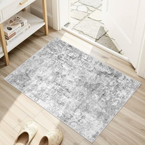 DMOYEST Kleiner Teppich 60x90cm Hellgrau Modern Waschbar | Kurzflor Weich Rutschfest Maschinenwaschbar, Geeignet für Eingang Bad Schlafzimmer Flur