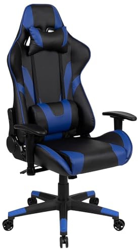 FWStyle Reclining Gaming Chair Faux Leather with Adjustable Height, Lumbar & Headrest Support – Ergonomic Racing Style Office Chair (Blue)