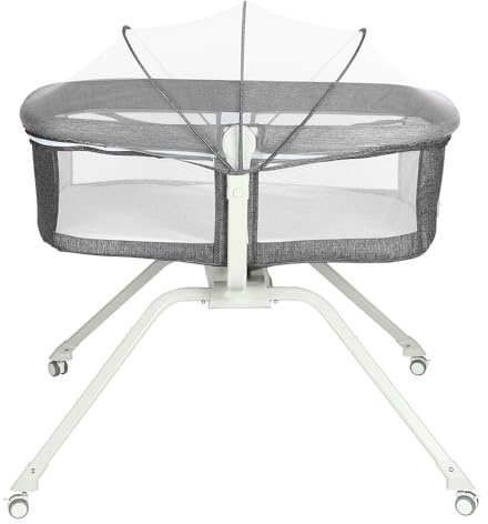 Kedia Babybetten mit Moskitonetz, Beistellbett mit Rollen, Reisebett Baby, Baby-Spielbett Höhenverstellbar, Tragbares Kinderreisebett (Grau - B)