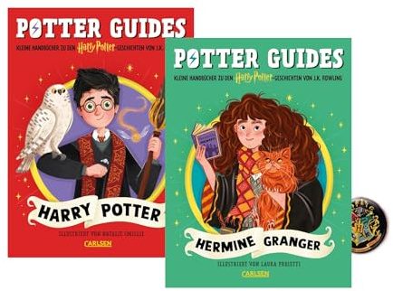 Potter Guides Set: Hermine Granger + Harry | Kleine Handbücher zu den Hogwarts-Geschichten von J.K. Rowling | Fanbuch-Set mit exklusivem Harry-Potter-Button