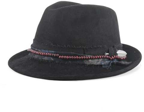 H.Busque Fedora Trilby Hats for Men Women Handmade 1920s Classic Short Brim Hat with Feathers Unisex Black
