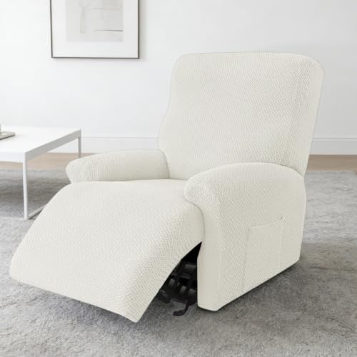 Kayuneed 4-Teilig All-Inclusive Sesselbezug, Recliner Sofabezug, Stretch Relaxsessel Bezüge mit Taschen, Sessel Bezug Sofabezug, Sessel überzug für Fernsehsessel, Liege Sessel, Relaxsessel (Beige)