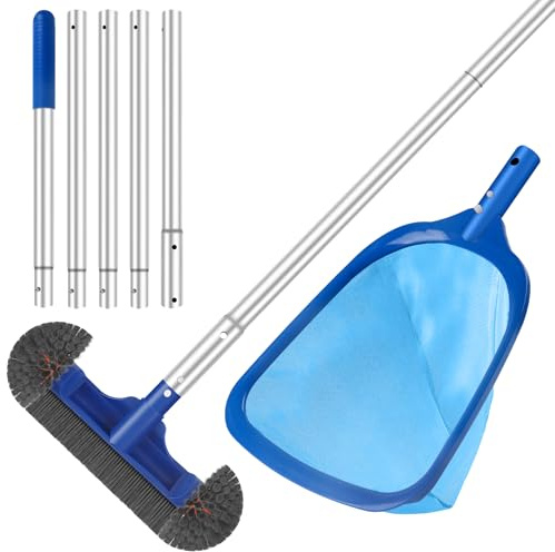 TIXANF Schwimmbad-Reinigungsset inklusive 31,8 cm Pool-Bürstenkopf, ultrafeines Netz, Pool-Laubkescher mit 2,5 m verstellbarer Aluminiumstange zum Entfernen von Schmutz und Schmutz