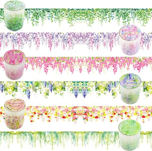 DRADERCH Scrapbook Stickers Set,6 Rolls Washi Tape Scrapbooking Zubehör | Blumenblatt Themed Aesthetic Aufkleber Für DIY Bullet Journals,Fotoalbum Und Scrapbooking