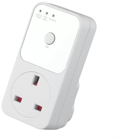 Automatic Voltage Protector Socket Switch with Delay Timer for Refrigerator TV Protection UK 3680W Max Power White(UK)