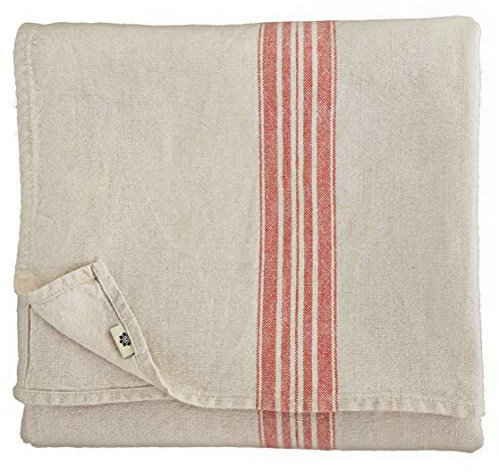 Linen & Cotton Luxus Vintage Shabby Chic Rustikal Tischdecke Provence - 100% Leinen, Beige Natur Rot (136 x 300 cm) Tischtuch Stoff Tischwäsche Rechteckig Lang für Home Küche Dekoration Wohnzimmer