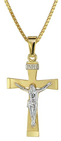 trendor Kruzifix Gold 333/8 Karat mit plattierter Halskette Damen und Herren Halskette, Gold Anhänger, zeitloser Kreuz Anhänger aus Echtgold 08566-42 42 cm