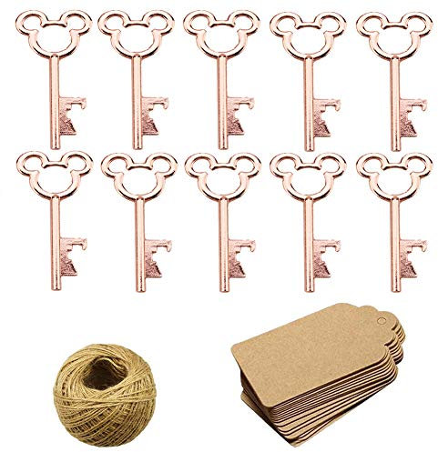 50 unids esqueleto clave abrebotellas con 50 piezas de tarjeta kraft etiqueta y guita para el banquete de boda favorece la decoración rústica, oro rosa