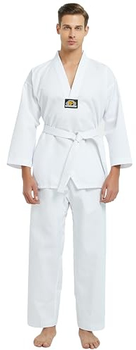 TopTie Taekwondouniform 7,5 oz med Bältesögla Vit för Studenter, Tamaño 00