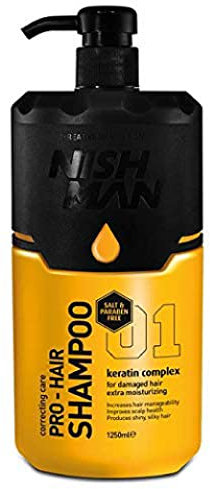 NISHMAN Pro-Hair Shampoo - Keratin Complex 1250ml - Salt Free - Paraben Free - Enhances Scalp Health, Adds Shine & Silkiness, Ideal for Repairing Dry or Damaged Hair