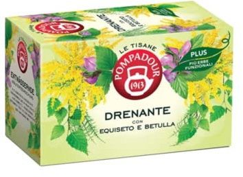 Pompadour 1913 | Tisana Drenante Plus a Base di Erbe Aromatiche | Infuso con Equiseto e Betulla - 18 Bustine di Tè (39.6 Gr)