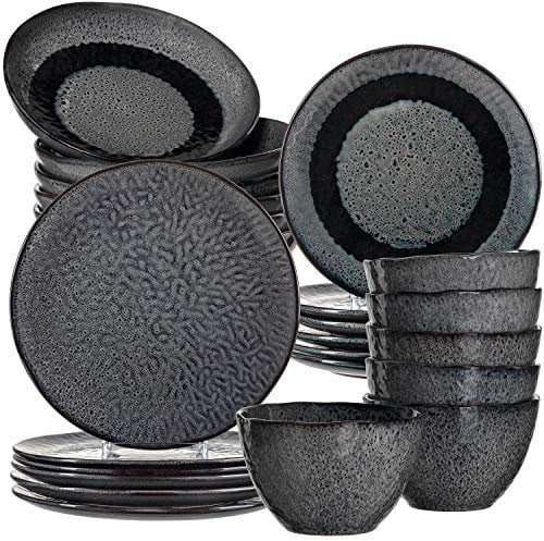 Leonardo Matera Steingut Geschirrset, 24 teilig, Teller, Schalen, spülmaschinengeeignetes Tafel-Service für 6 Personen, 980 ml, Ø 20,7, 22,5 & 27 cm, grau, 026060