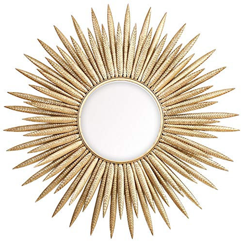 Deko Spiegel Gold Rund Sonne, Wandspiegel Spiegel Eisen Große Runde Metall Starburst Dekorative Wandspiegel für Bad Oder Eingangshalle, Metall, Farbe Golden, 85.7cm