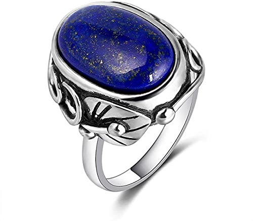DJMJHG 925 Sterling Silber Ring Natürlicher Lapislazuli Weißer Chalcedon Mondstein Edelstein Ring Großer Stein 11x17MM Ovaler Edelstein 11 Lapislazuli
