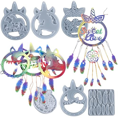 DIYBravo Stampo in resina Ciondolo a forma di Unicorno, 4 modelli, in Silicone, per Fusione di resina epossidica, Decorazione da Parete, Porta, Stanza da Appendere (ciondolo a forma di unicorno)