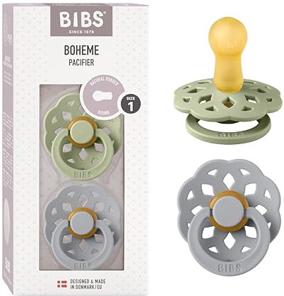 BIBS Boheme Schnuller 2er-Pack. BPA-frei, Kirschform Nippel. Naturkautschuk/Latex, Hergestellt in Dänemark. 0-6 Monate (2er Pack), Sage/Cloud