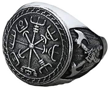 MayiaHey Vegvisir Ring, Helm of Awe Rune Ring for Men, Norse Viking Pirate Compass Ring Valknut Odin Symbol Ring Odin Axe Jewelry, Vintage Celtic Knot Ring Viking Battle Axe Ring for Boys, NO, no