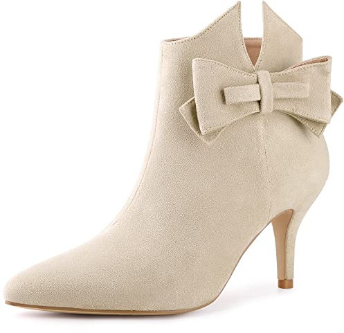Perphy Stivali da donna con fiocco a punta con tacco a spillo, Beige, 41 EU