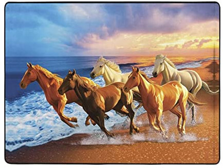 Maßgeschneiderter Teppich mit Pferden am Strand, bedruckt, für Wohnzimmer, Schlafzimmer, Esszimmer, Zuhause, Büro, 160 x 122 cm