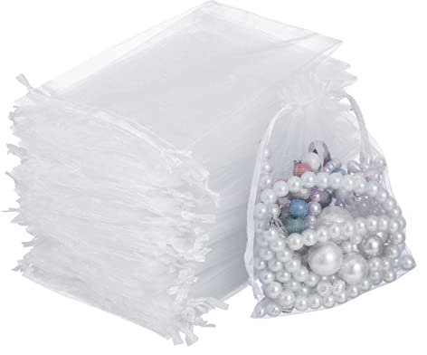 RosewineC 100 Stück Organzasäckchen Weiß 10x15 cm, Organzabeutel Geschenk Säckchen, Geschenkbeutel Organza, Schmuckbeutel, Hochzeit-Säckchen, Lavendelsäckchen-Säckchen, Hochzeitsbevorzugung
