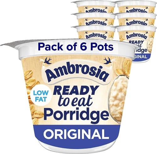 Ambrosia Original Ready to Eat Porridge Pots With British Wholegrain Oats, 210 g (Pack of 6)
