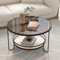 Runder Couchtisch aus gehärtetem Glas, 2-stöckiger Beistelltisch mit Metallrahmen, moderner, platzsparender Mitteltisch für Wohn- und Esszimmer (60 x 45 cm, Schwarz A)