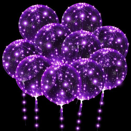 OSDUE 10 Pack Leuchtende Luftballons, 24 Zoll Valentinstag Bobo Luftballons mit 3m LED Lichterketten, Bobo Helium Ballons für Valentinstag, Hochzeit, Weihnachten, Geburtstag, Muttertag Dekoration