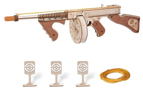 Rowood 3D Puzzles for Adults Military Toys Lovers, Rubber Band Tommy Gun Toy Wooden Model Kit, 3D Wooden Puzzles Gift Craft for Men, DIY Wooden Building Kits Playset,Unique Gifts for Adults Collectors