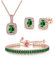 FDEETY Jewellery Set for Women Cubic Zirconia Bridal Pendant Necklace Bracelet and Earrings Set Gifts Wedding Bride Bridesmaids (Green)