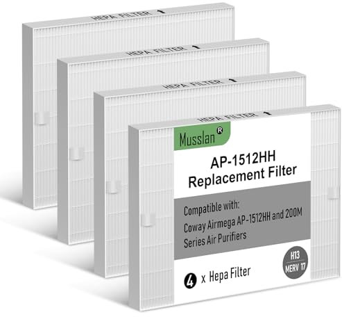 Musslan AP-1512HH Ersatzfilter für Coway Airmega AP-1512HH, AP-1512HH-FP, AP-1518R, AP-1519P und 200M Serie Luftreiniger, Teilenummer 3304899, 4 Stück