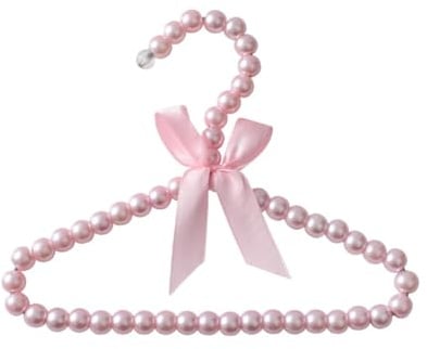 Wisafory 4 Stück Mini Kleiderbügel Perlen Kinderkleiderbügel mit Schleifeband Plastik Pearl Babykleiderbügel Hosenständer rutschfest Perlenkleiderbügel für Kinder Haustier 20cm Rosa