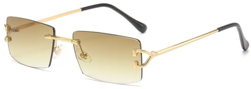 kachawoo Leicht passende Sonnenbrille Straße Selfies Sonnenbrille Trendy randlose Metall Brillen für Frauen Männer (gold with brown)