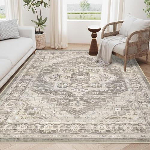SHACOS Alfombra Salón Vintage, Lavable Alfombra Habitacion Matrimonio Suave Antideslizante Alfombra de Área Moderna Pelo Corto para Sala de Estar, Dormitorio, Comedor, Marrón, 120 x 180 cm