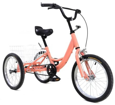 ARBGO 16 Zoll Dreirad für Kinder, Singlespeed 3 Rad Cruiser Bike,Fahrräder für Mädchen & Jugend, 3 Räder Kinder Fahrrad, Dreirad mit Einkaufskorb für Erholung, Einkaufen, Picknicks, Hellorange