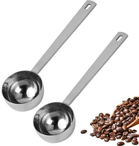 2 Pièces Cuillère Doseuse à Café en Acier Inoxydable, Cuillère à Doser pour Café Moulu, 30 ml Cuillère à Mesurer en Acier Inoxydable (Argent)