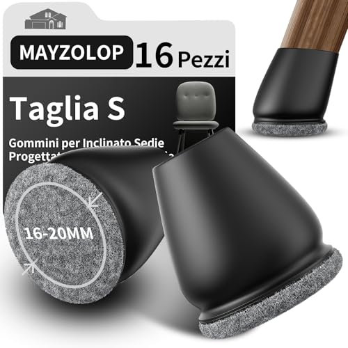 MAYZOLOP 16 Pezzi Gommini Rotondi Grigio Feltrini, Tappi Silicone Parquet, Copri Piedini Gambe [Φ16-20mm]