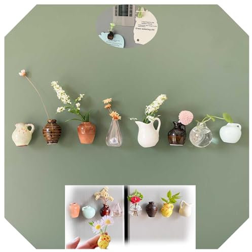 Mini imanes de jarrón 2025, pequeños imanes de cerámica 3D para nevera, bonitos imanes de jarrón para decoración de refrigerador (8 piezas-A)