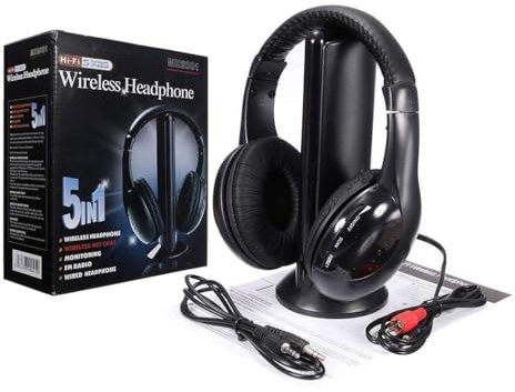AMSLSIU Auricolare wireless 5 in 1 portatile lucido a batteria per cuffie cordless radio ascolto cuffie per chat online