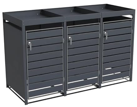 HORI® Mülltonnenbox, Tonnenbox, Abfallschrank, witterungsbeständig, abschließbar, Pflanzdach wählbar, für 3 Tonne Farbe: Anthrazit mit Pflanzendach
