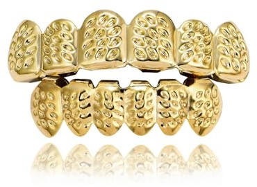 1 Set ZähneGrills Goldzähne, Goldene Hip Hop Zähne, Gold Zähne Hip Hop, Zahnspangen Top Und Bottom Grill Cap, für Männer Und Frauen Tanz, Party, Halloween, Bühne, Rollenspiele(Golden)