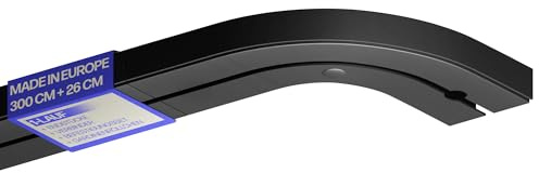 Bestlivings Gardinenschiene 300cm 1-läufig, Schwarz, mit 2 Rundbögen 13cm | Vorhangschienen-Set montagefertig, ruhiger Innenlauf, Stecksystem, vorgebohrte Montage, robuster Kunststoff - Made in EU