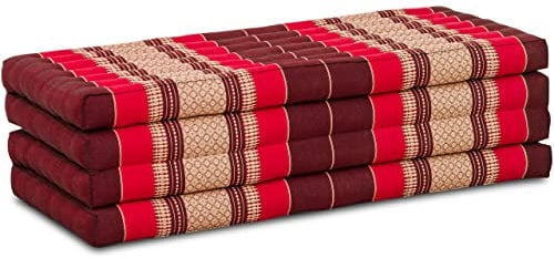 livasia Nachhaltige Klappmatratze aus Kapok - 200x110x8cm - breite Gästematratze, Faltbare Matratze, ökologische Yogamatte, klappbares Gästebett, Liege für Garten und Balkon (Rubinrot)