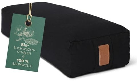 DoYourSports Coussin Carré de Yoga et Méditation »Paravati« - Yoga Bolster Zafu avec Remplissage de Coques de Sarrasin Organique - 67 x 13 cm – Siege Méditation Confortable - Noir