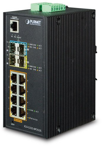 Planet IP30 Industrial L2+/L4 8-Port 1000T 802.3at PoE+ 2-Port, IGS-5225-8P2S2X (1000T 802.3at PoE+ 2-Port 100/1000X SFP + 2-Port 10G SFP+ Full Managed Switch (-40 to 75 C, dual redundant)