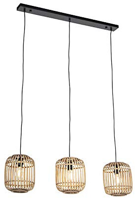 Qazqa - Landhaus I Vintage I Rustikal Rural Hängelampe I Pendellampe I Pendelleuchte Rattan 3-flammig-Licht - Manila I Wohnzimmer I Schlafzimmer - Zylinder I Länglich I Rund - LED geeignet E27